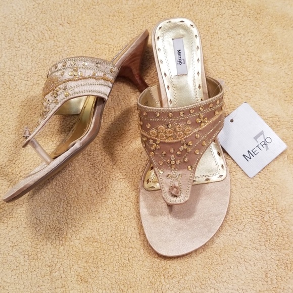 Metro 7 Shoes - Metro 7 Ashton Gold Thong  Sandals in Size 6.5